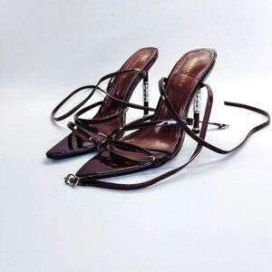 Azalea Wang Brown Jeweled Heels Size 7.5 Brown Leather 5" Heel Formal Event
